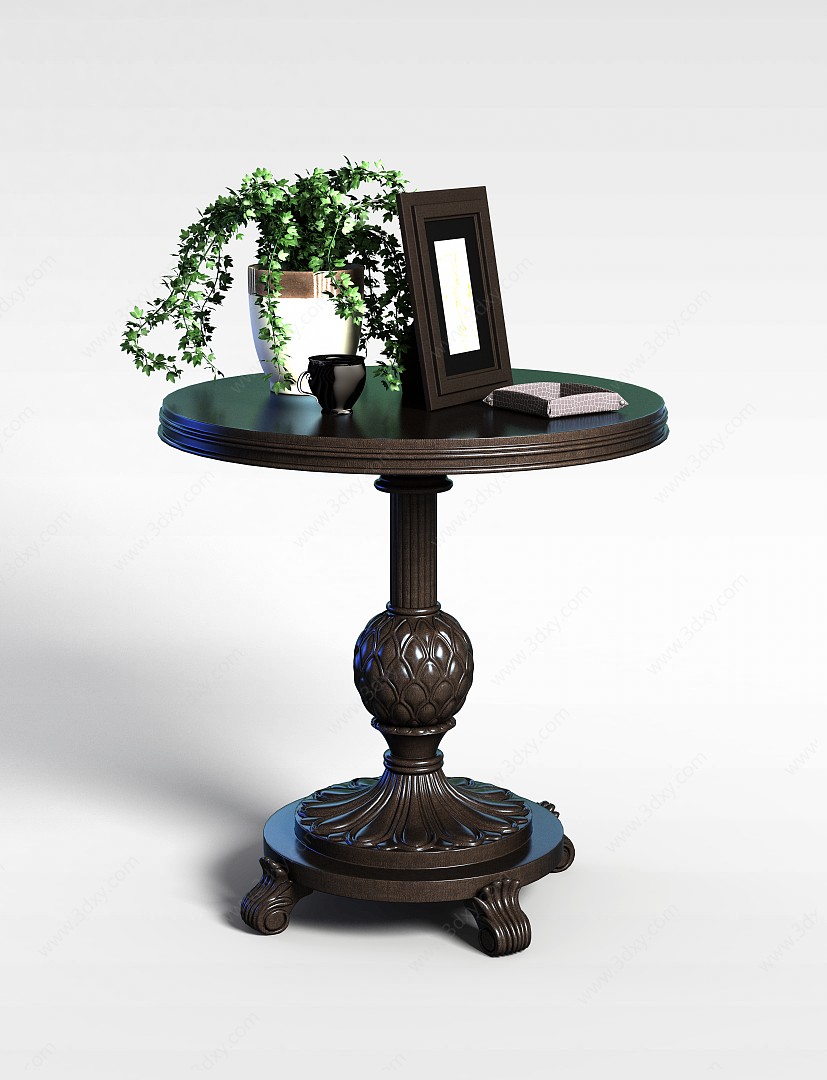 圆形实木桌3D模型