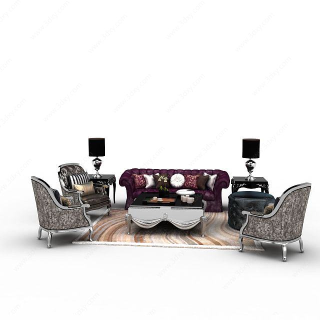 欧式客厅沙发组合3D模型