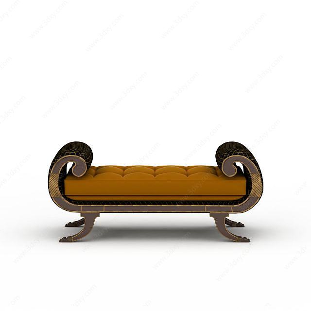 复古床尾凳3D模型