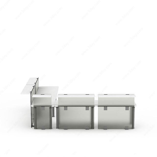白色木质办公桌3D模型
