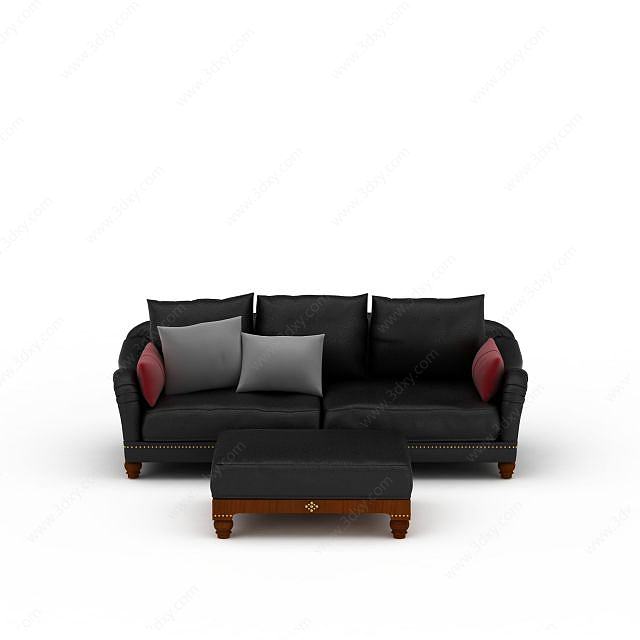 黑色真皮沙发组合3D模型