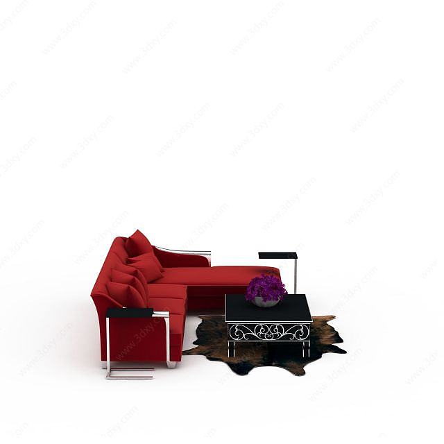 红色布艺沙发3D模型