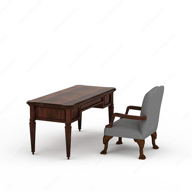 简约书桌椅组合3D模型