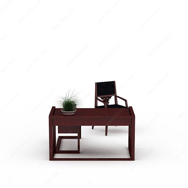 简约书桌椅组合3D模型