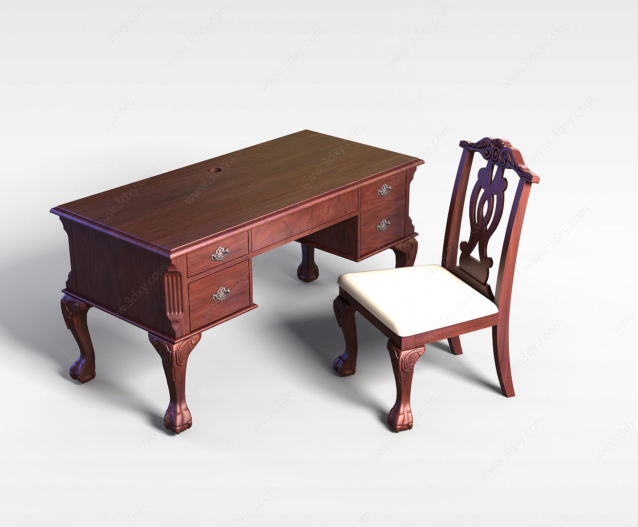 实木书桌椅组合3D模型