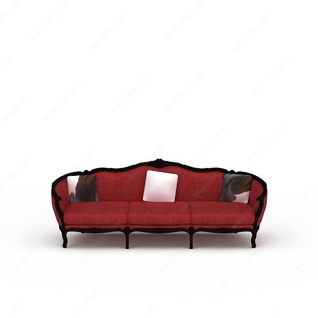 红色欧式沙发3D模型