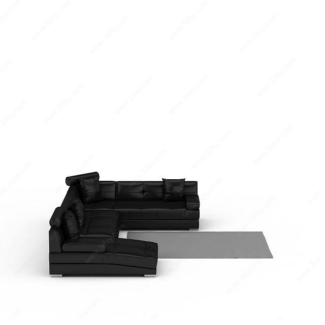 黑色U型沙发组合3D模型