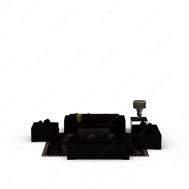 高档黑色沙发组合3D模型