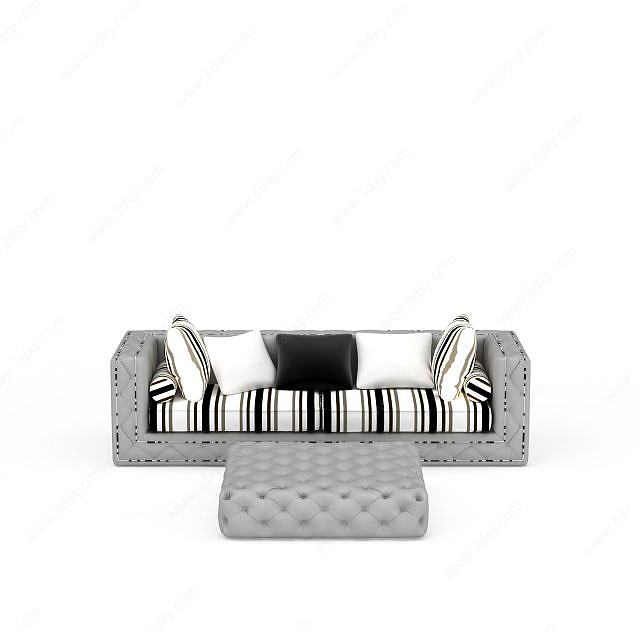 灰色条纹沙发组合3D模型