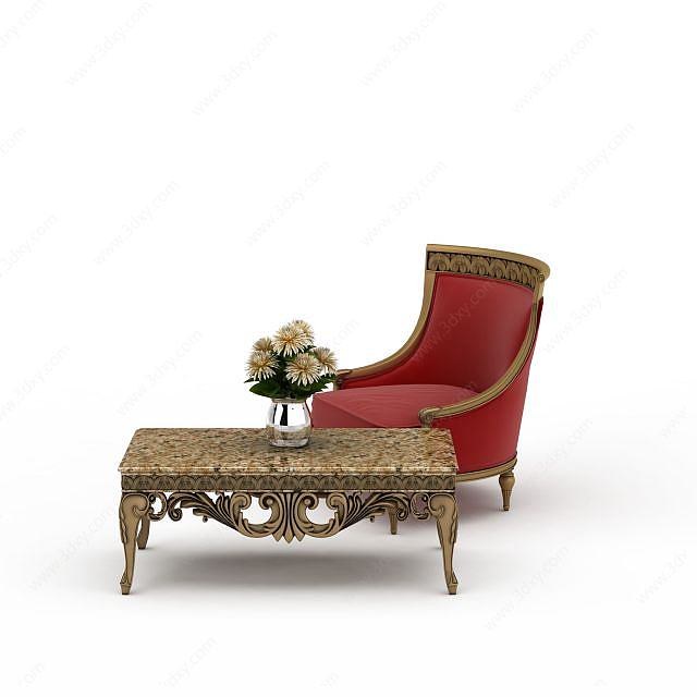 单人红色沙发3D模型