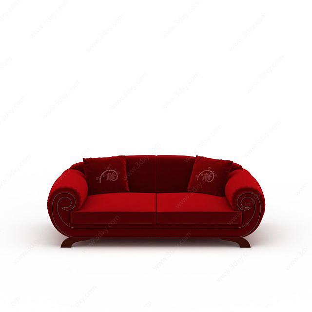 红色复古沙发3D模型