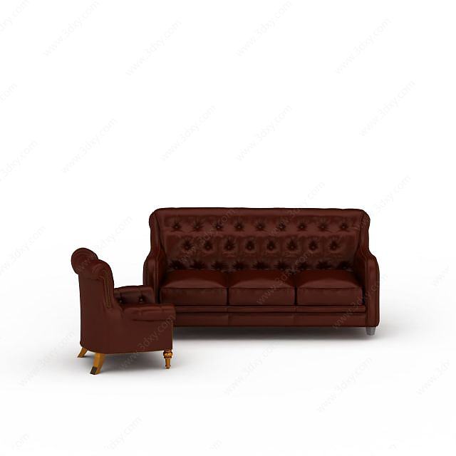 欧式褐色沙发3D模型