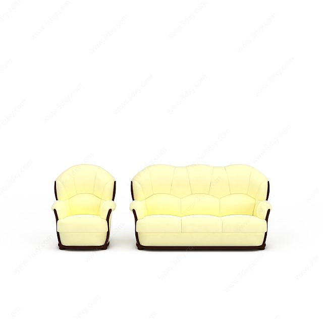 米黄色皮质沙发3D模型