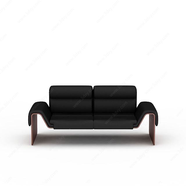 双人黑色沙发3D模型