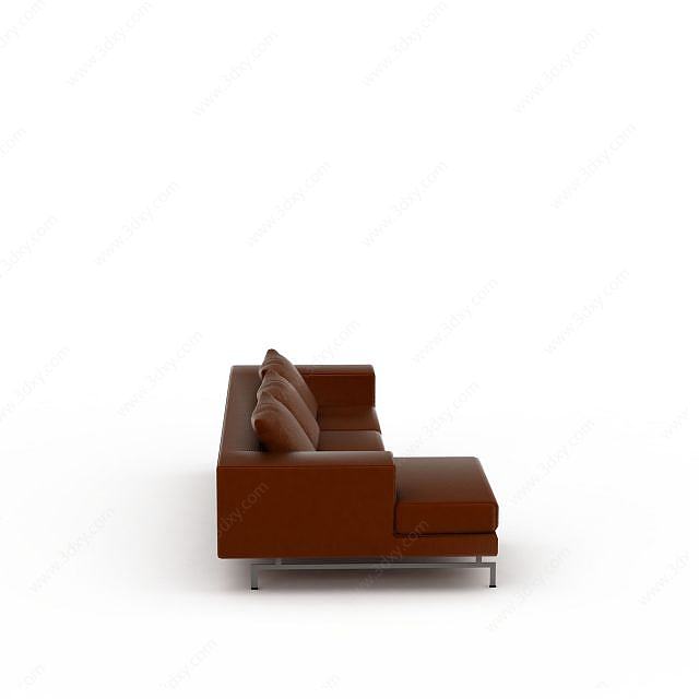 褐色皮质沙发3D模型