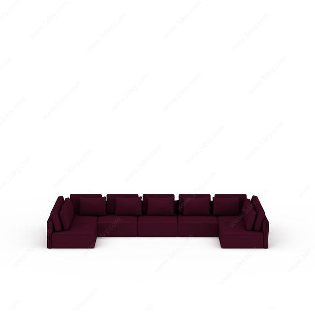 U型紫色沙发3D模型