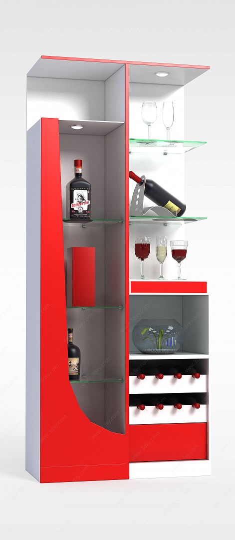 高档红色酒柜3D模型