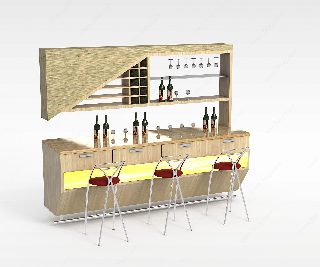 实木酒柜组合3D模型