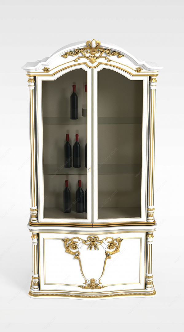 白色欧式酒柜3D模型