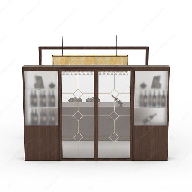 实木玻璃门酒柜3D模型