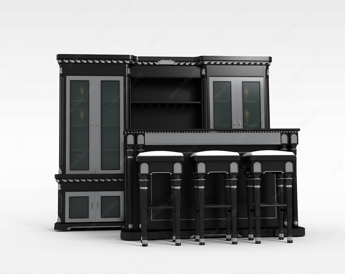 黑色木质酒柜3D模型