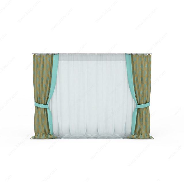 双层卧室窗帘3D模型