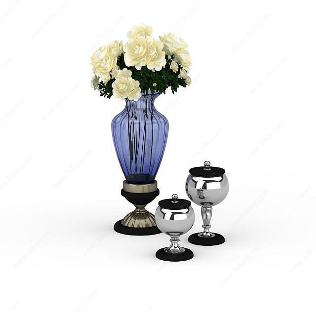 蓝色玻璃花瓶3D模型