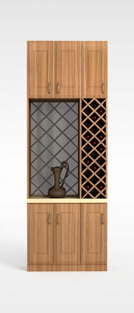 木质灰色酒柜3D模型