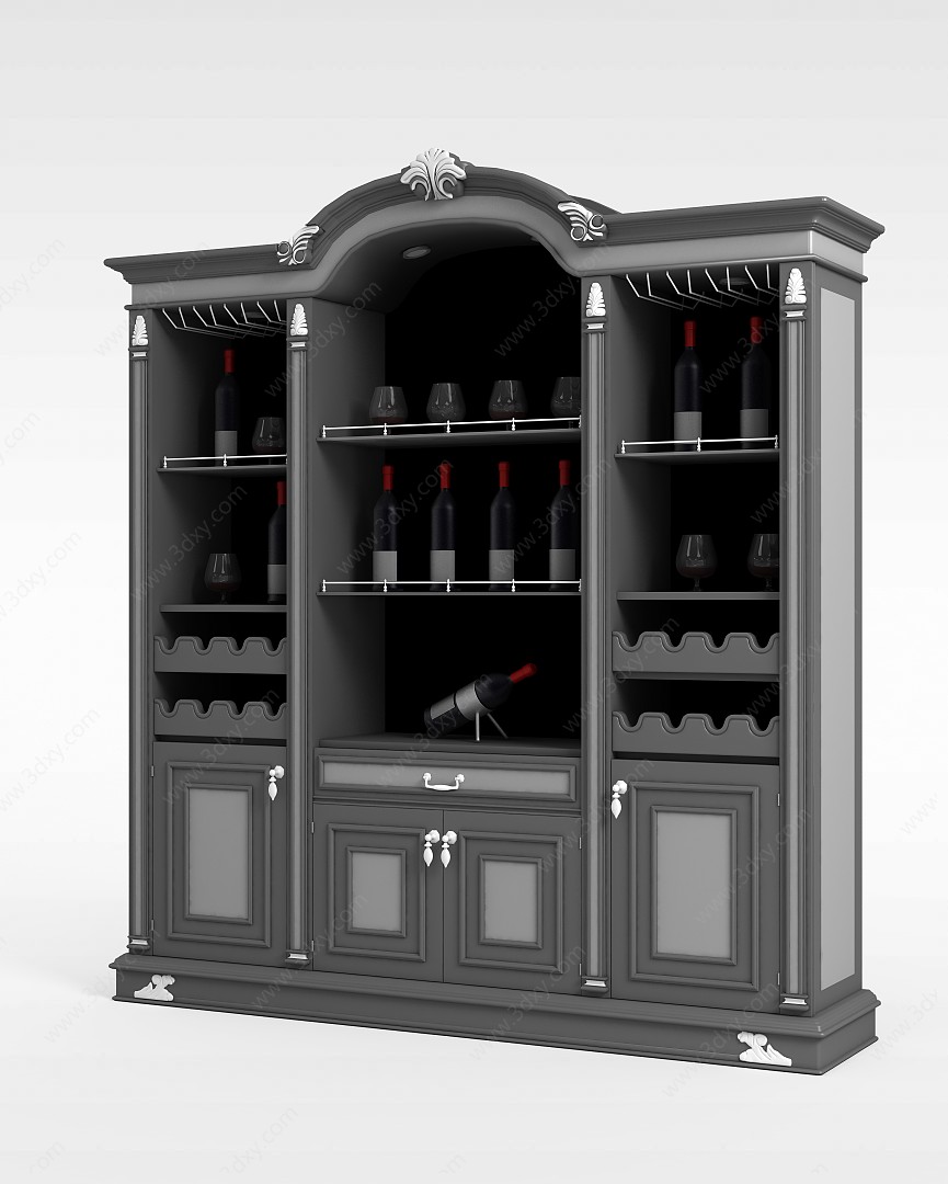 灰色复古酒柜3D模型