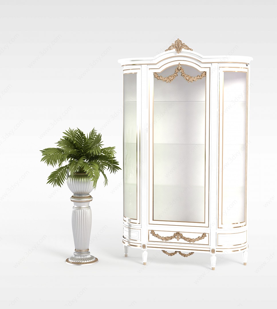 白色雕花酒柜3D模型