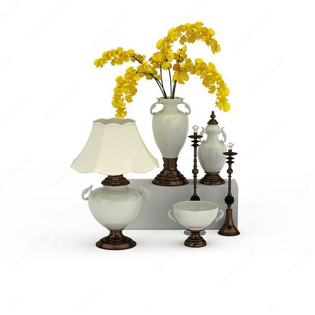 白色陶瓷花瓶摆件3D模型