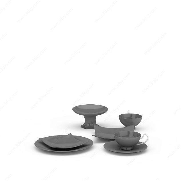 灰色瓷餐具3D模型