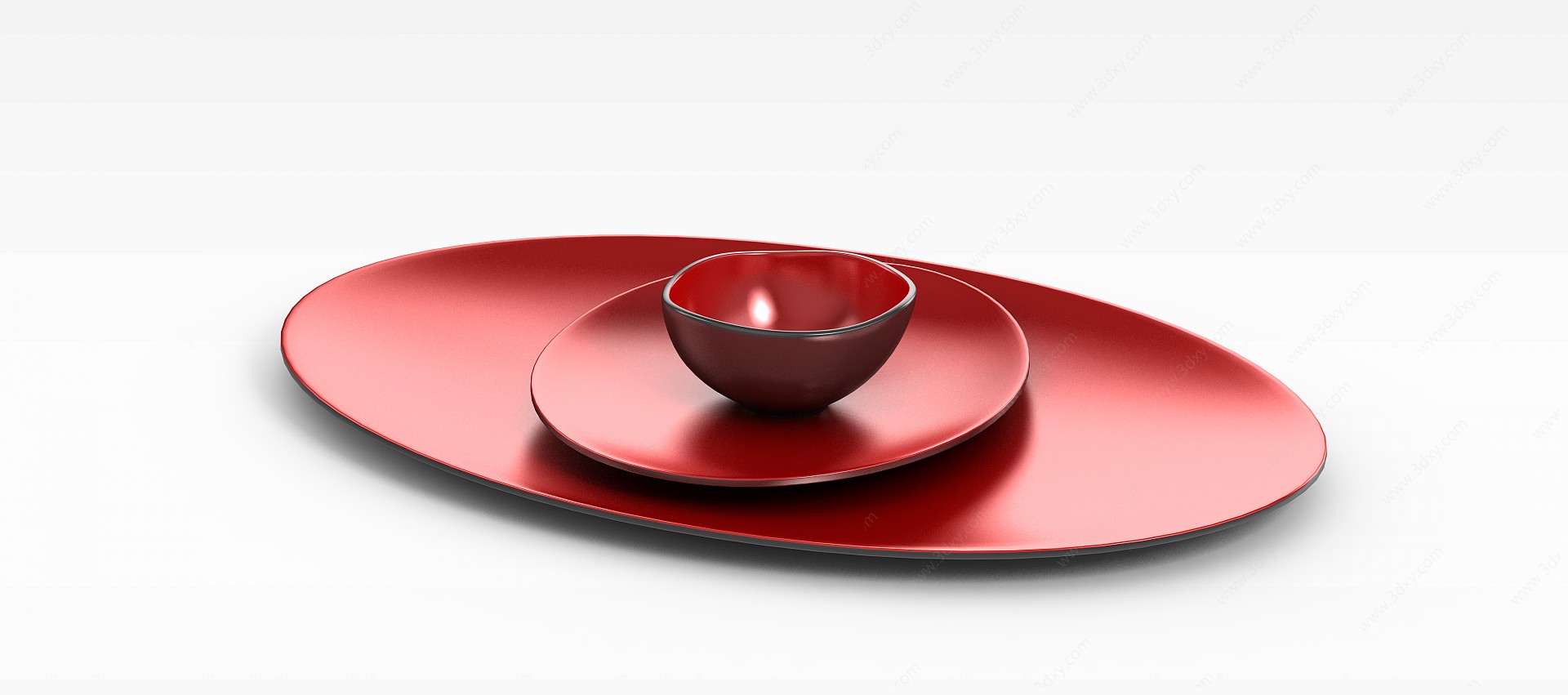 红色金属餐具3D模型