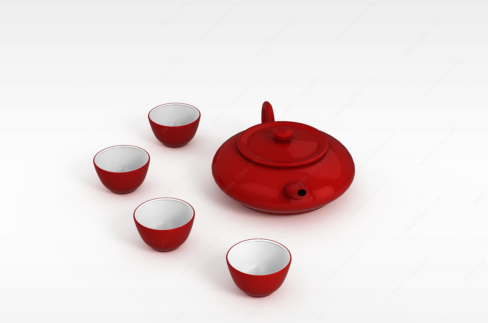 红瓷茶具3D模型
