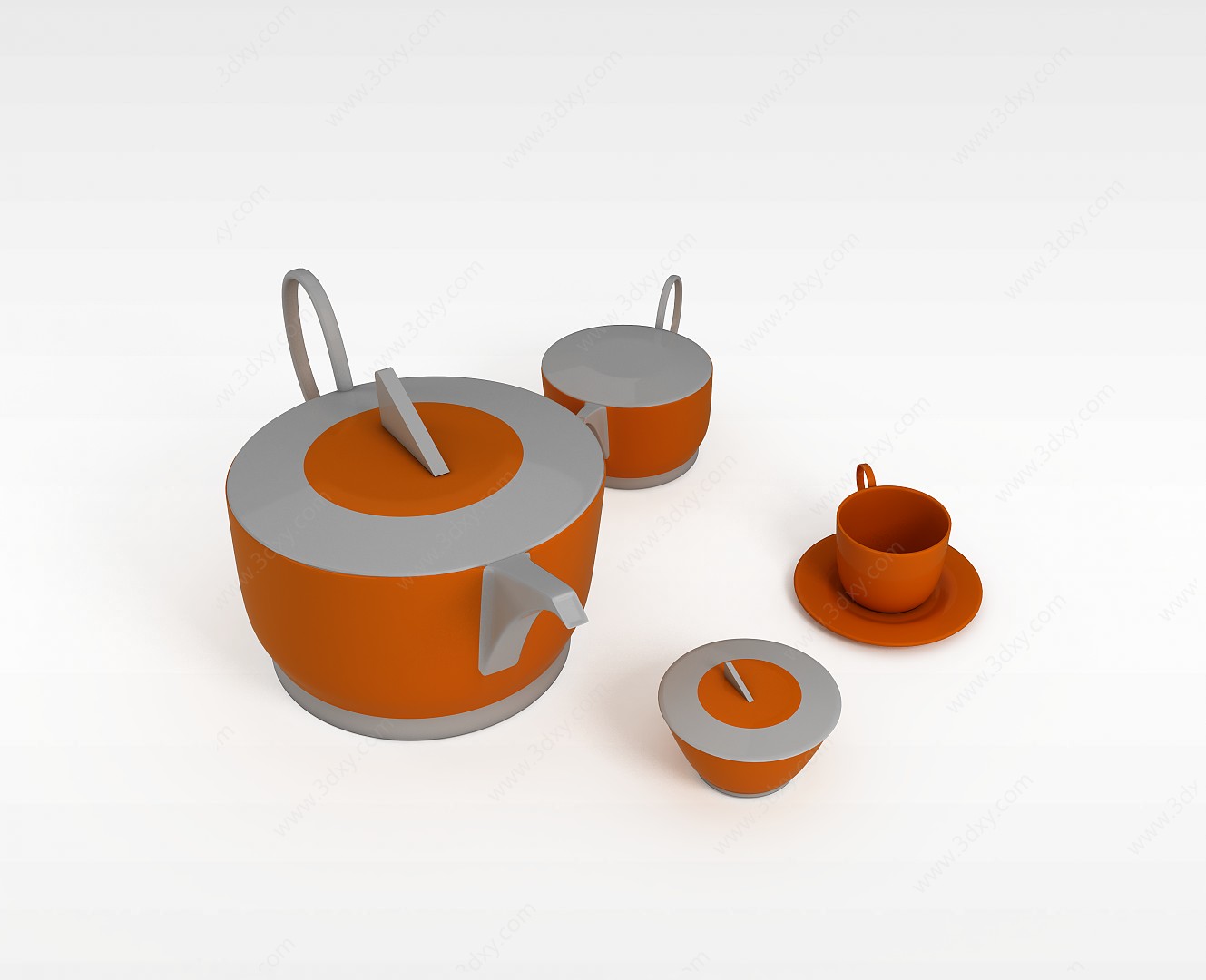 个性黄色茶具3D模型