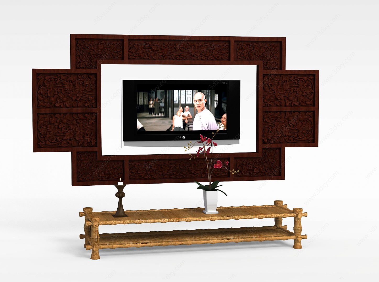 简约个性电视背景墙柜组合3D模型