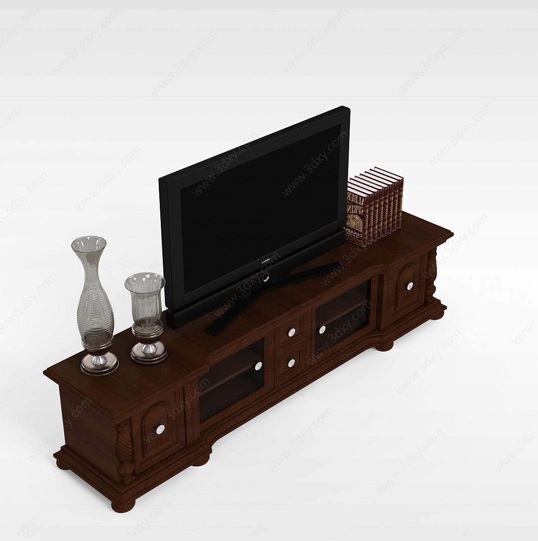 褐色实木电视柜3D模型