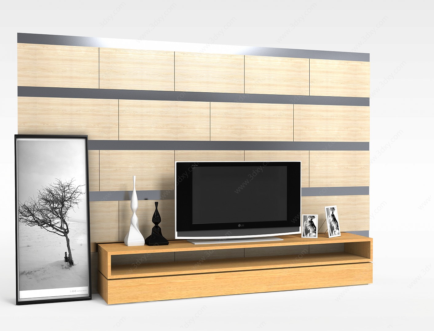 现代实木电视柜3D模型