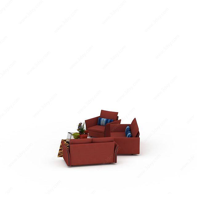 红色组合沙发3D模型