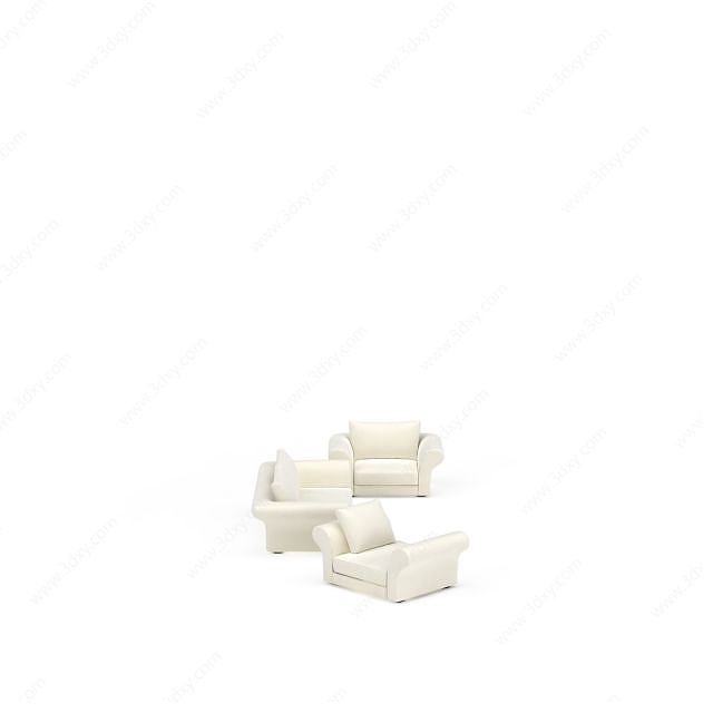 白色真皮沙发3D模型