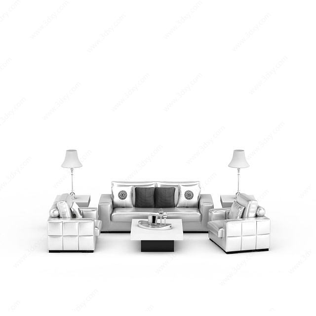 白色方格沙发组合3D模型