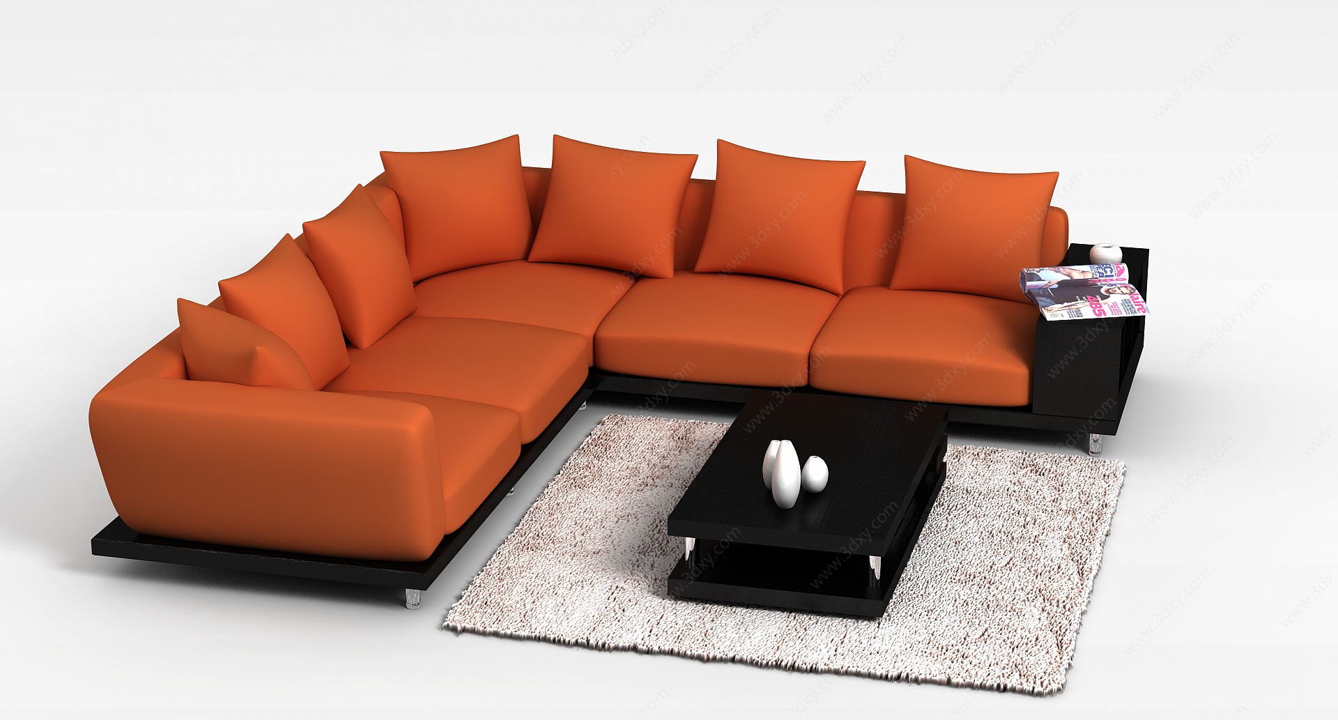 橘色多人沙发3D模型