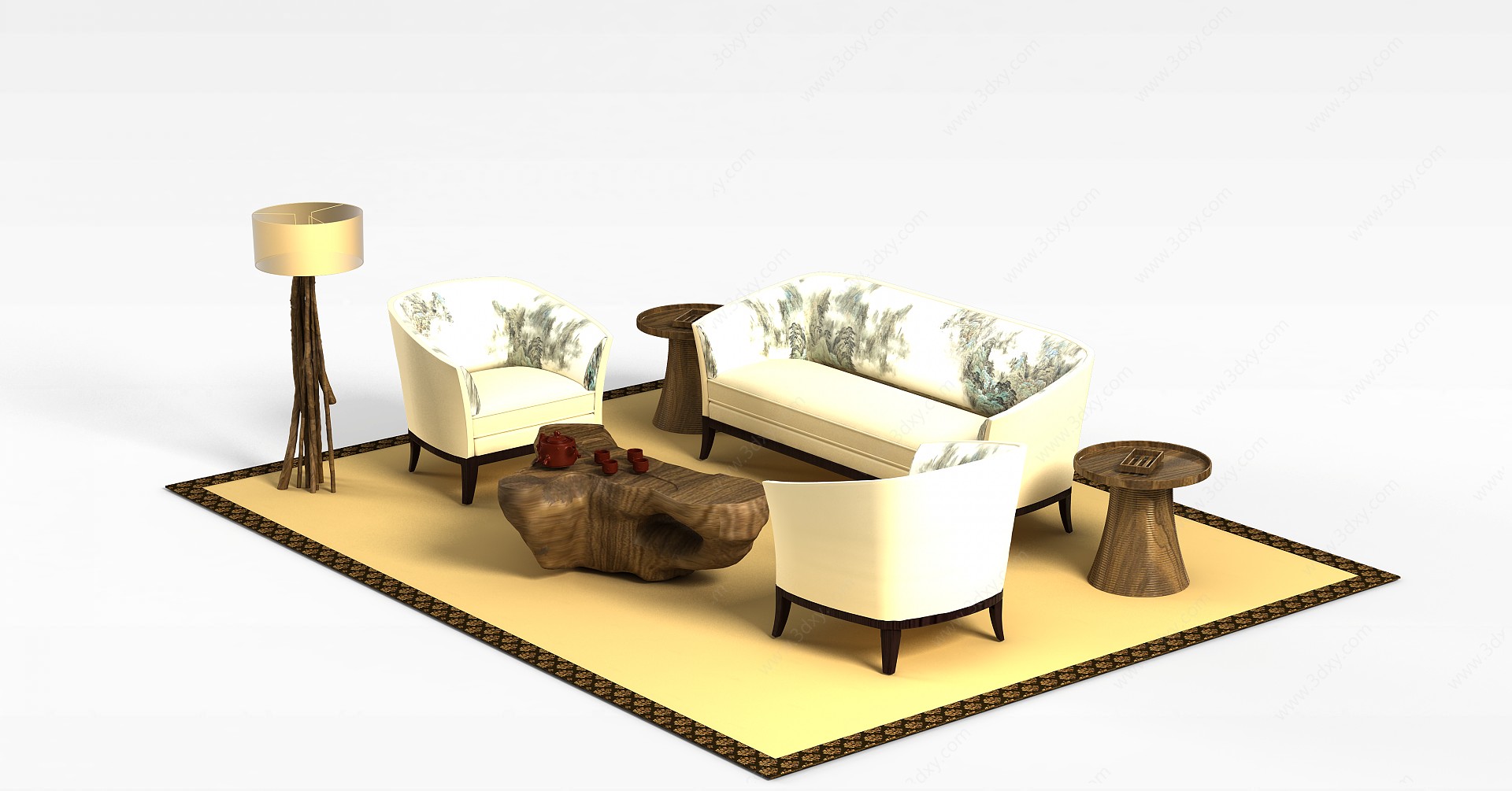 布艺桌椅组合3D模型