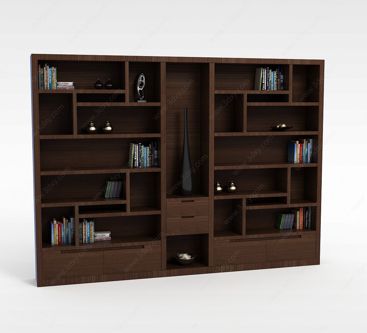 褐色实木书柜3D模型