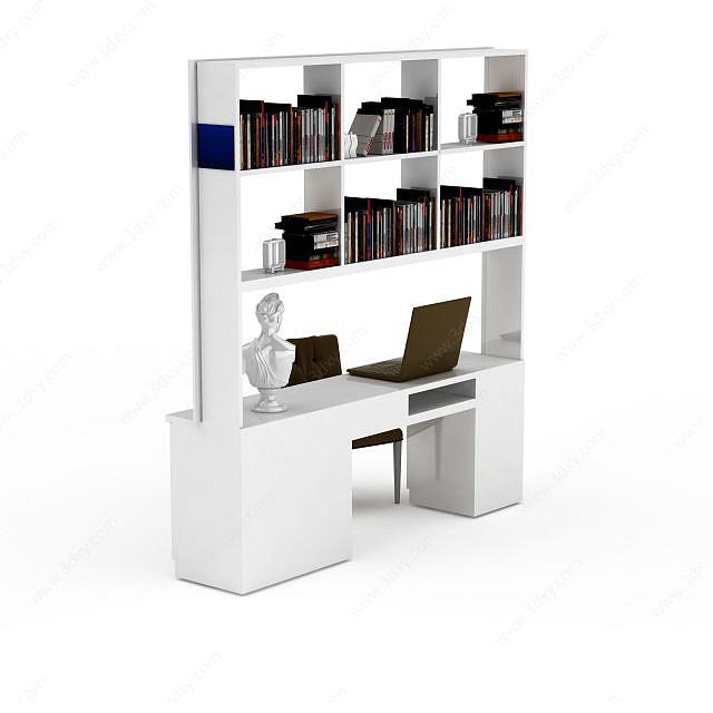 白色简约书桌3D模型