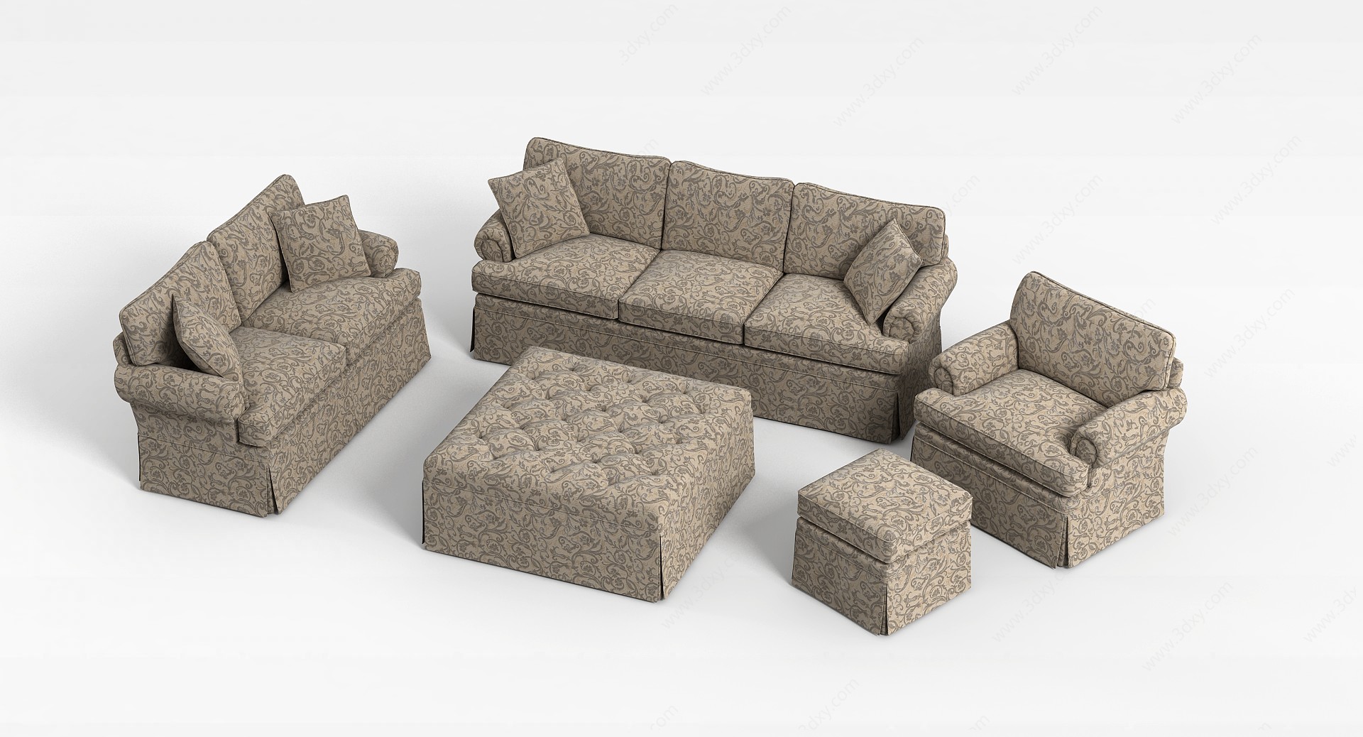 灰色花纹沙发组合3D模型