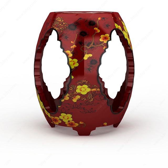 花纹红色中式凳3D模型
