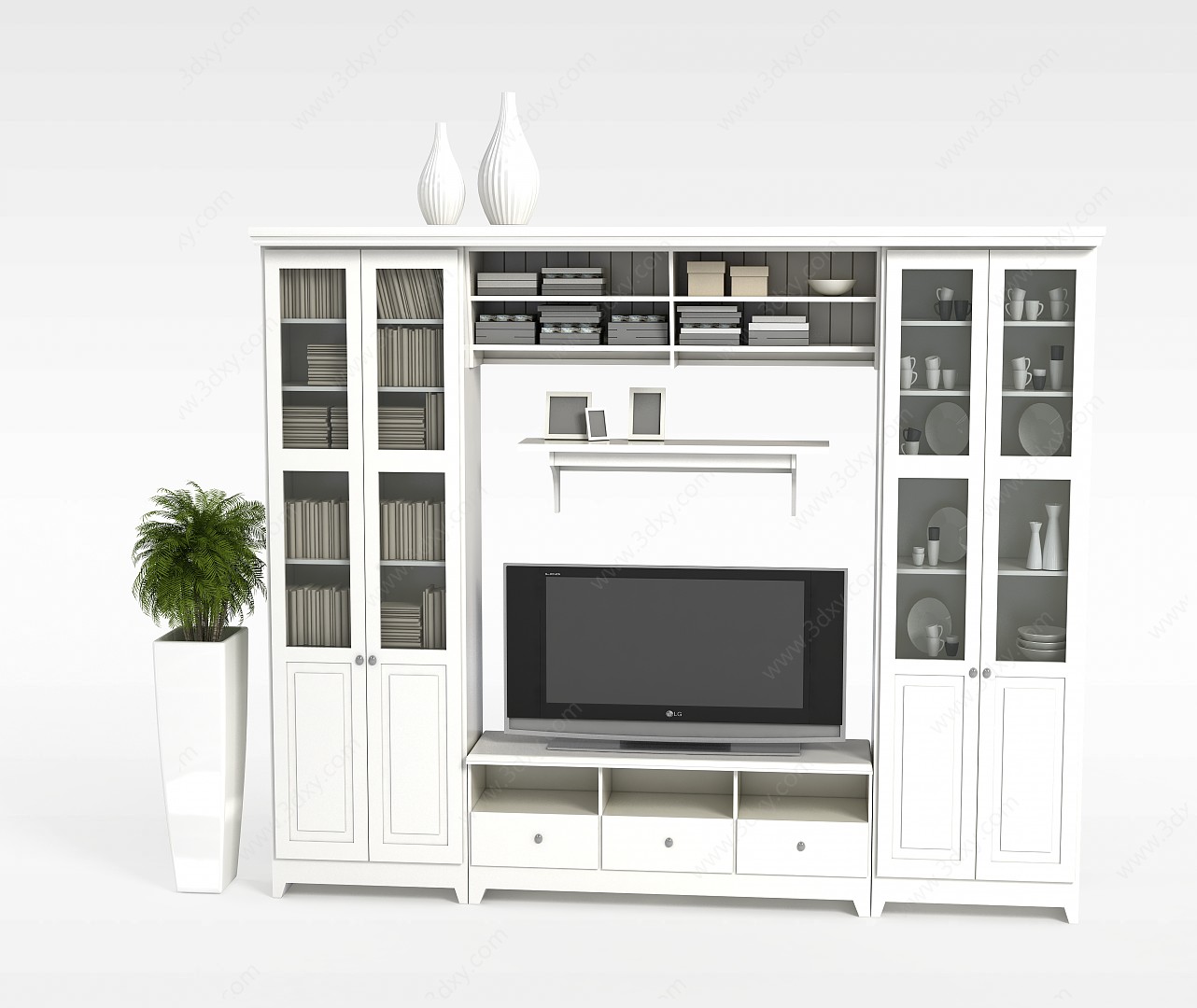 白色电视柜组合3D模型