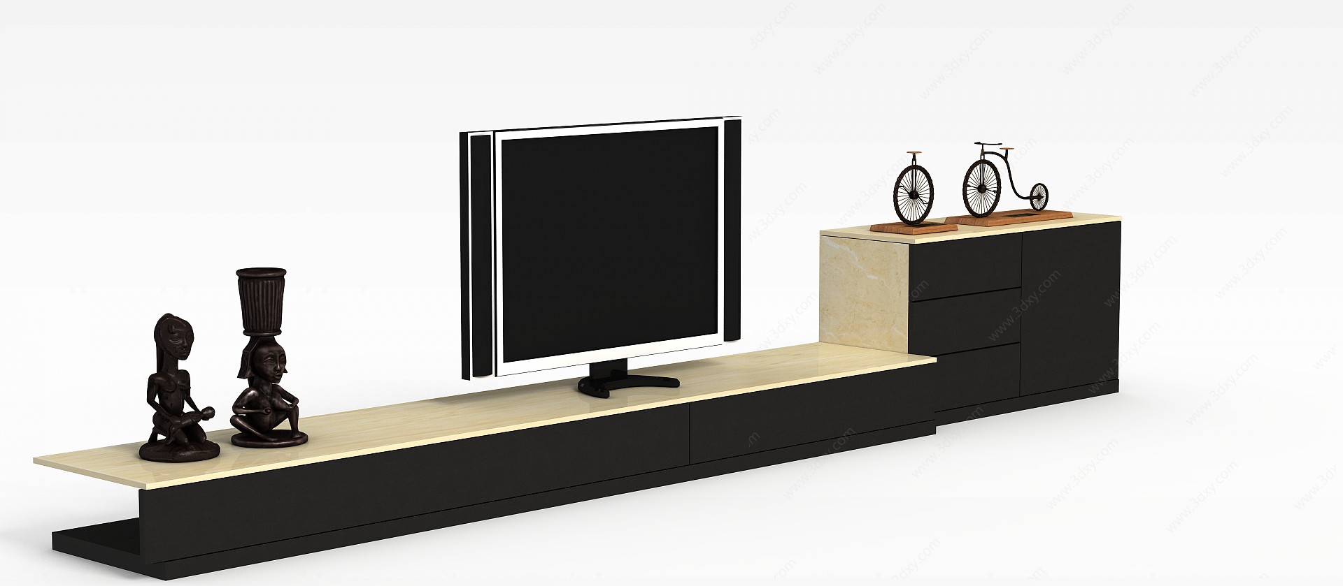 米色木质电视柜3D模型