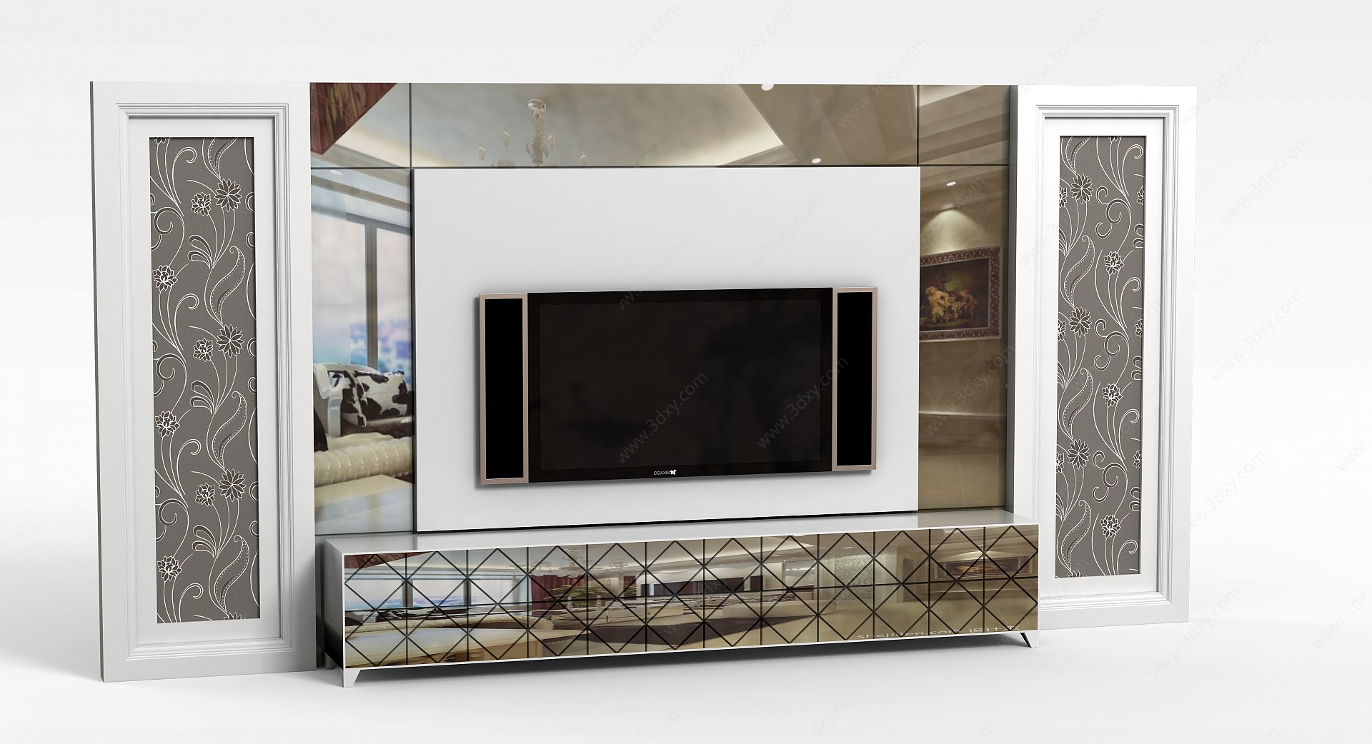 高档玻璃电视墙3D模型